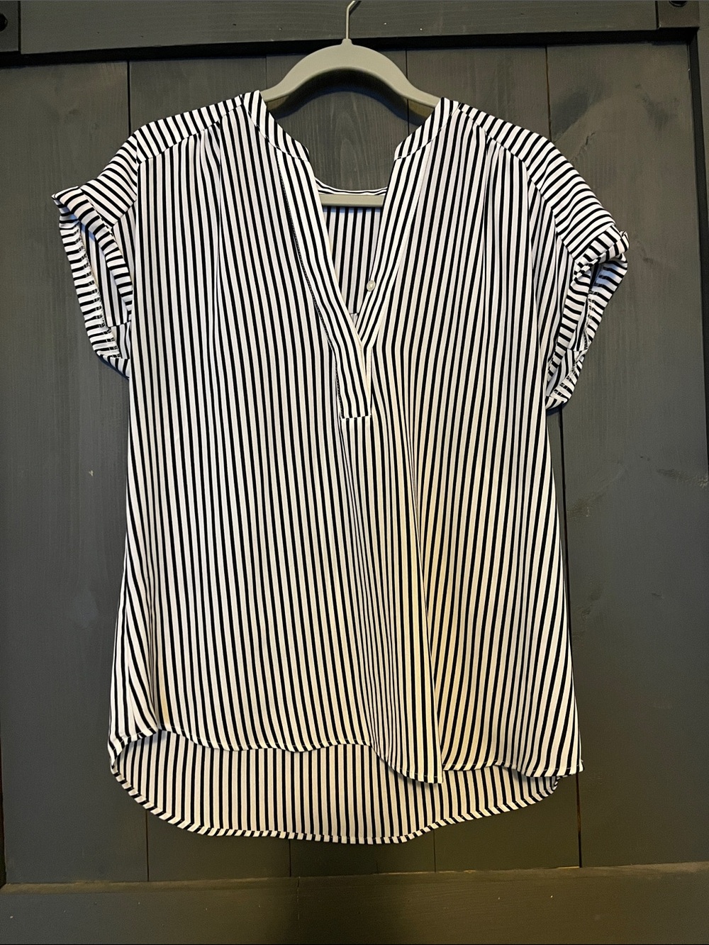 Apt. 9 Black & White Vertical Stripe V-Neck Blouse